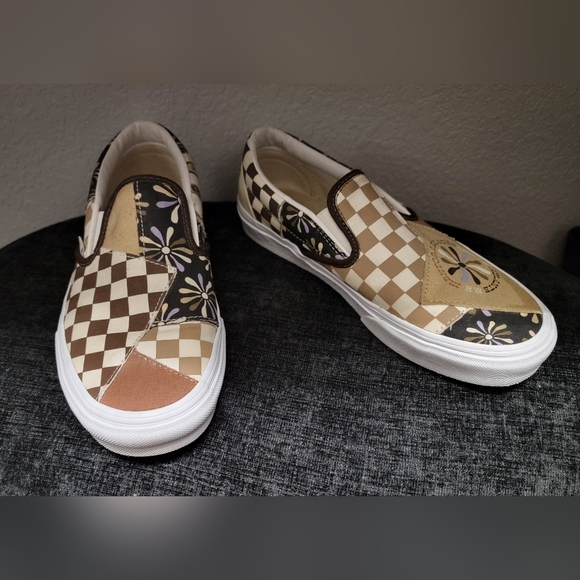 Vans Shoes - Vans Patchwork Checkerboard Sneakers - Brown and Cream